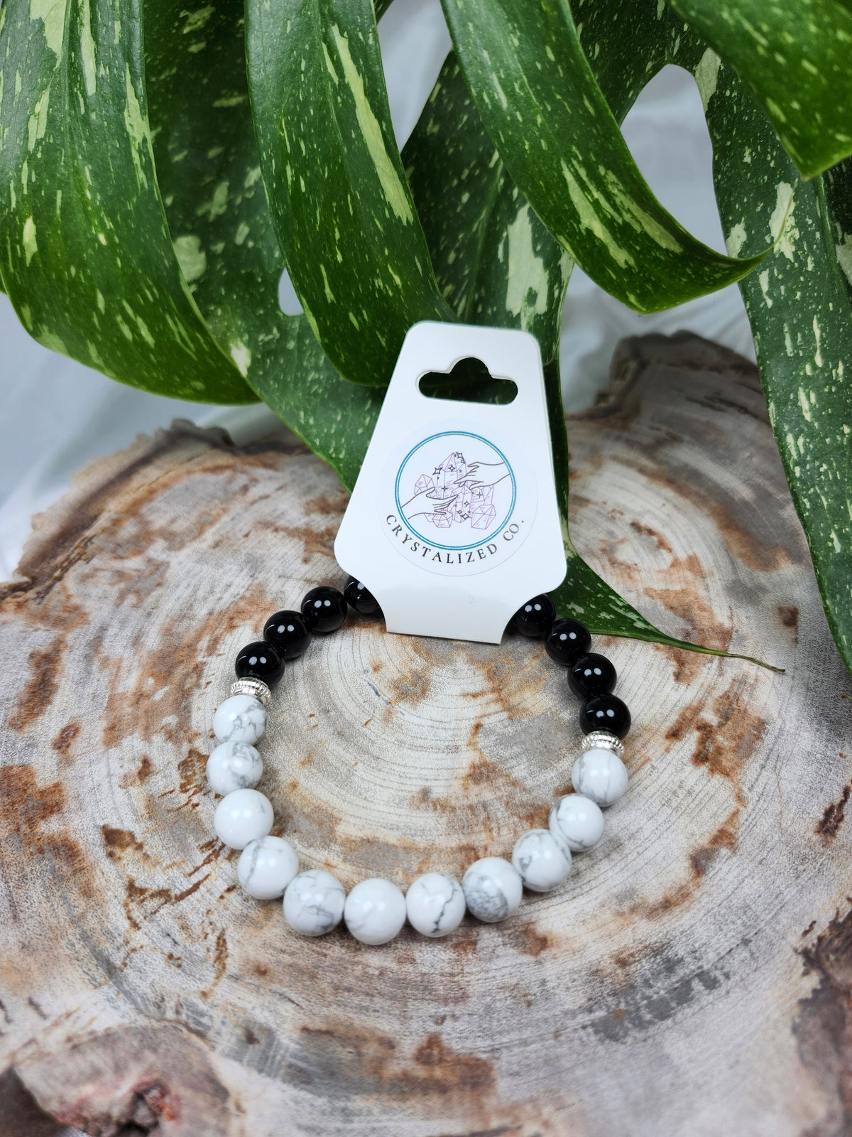 8MM HOWLITE & OBSIDIAN BRACELET