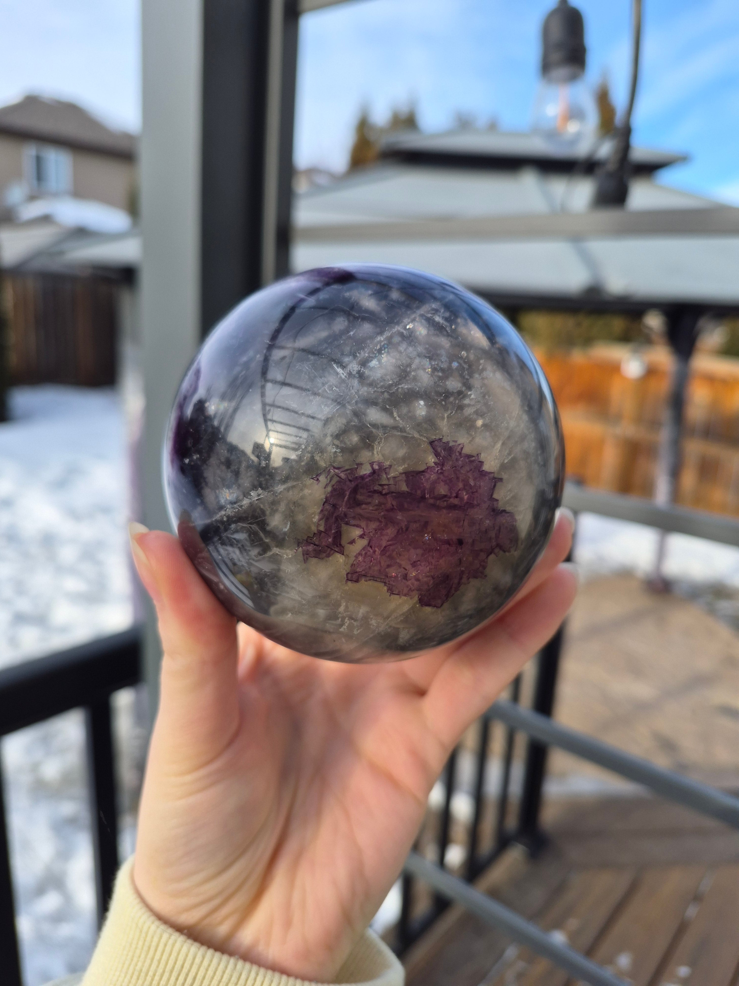 RAINBOW FLUORITE SPHERE WITH STAND