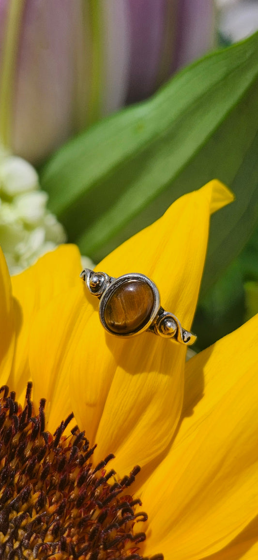 S6.25 TIGER'S EYE RING .925 STERLING SILVER
