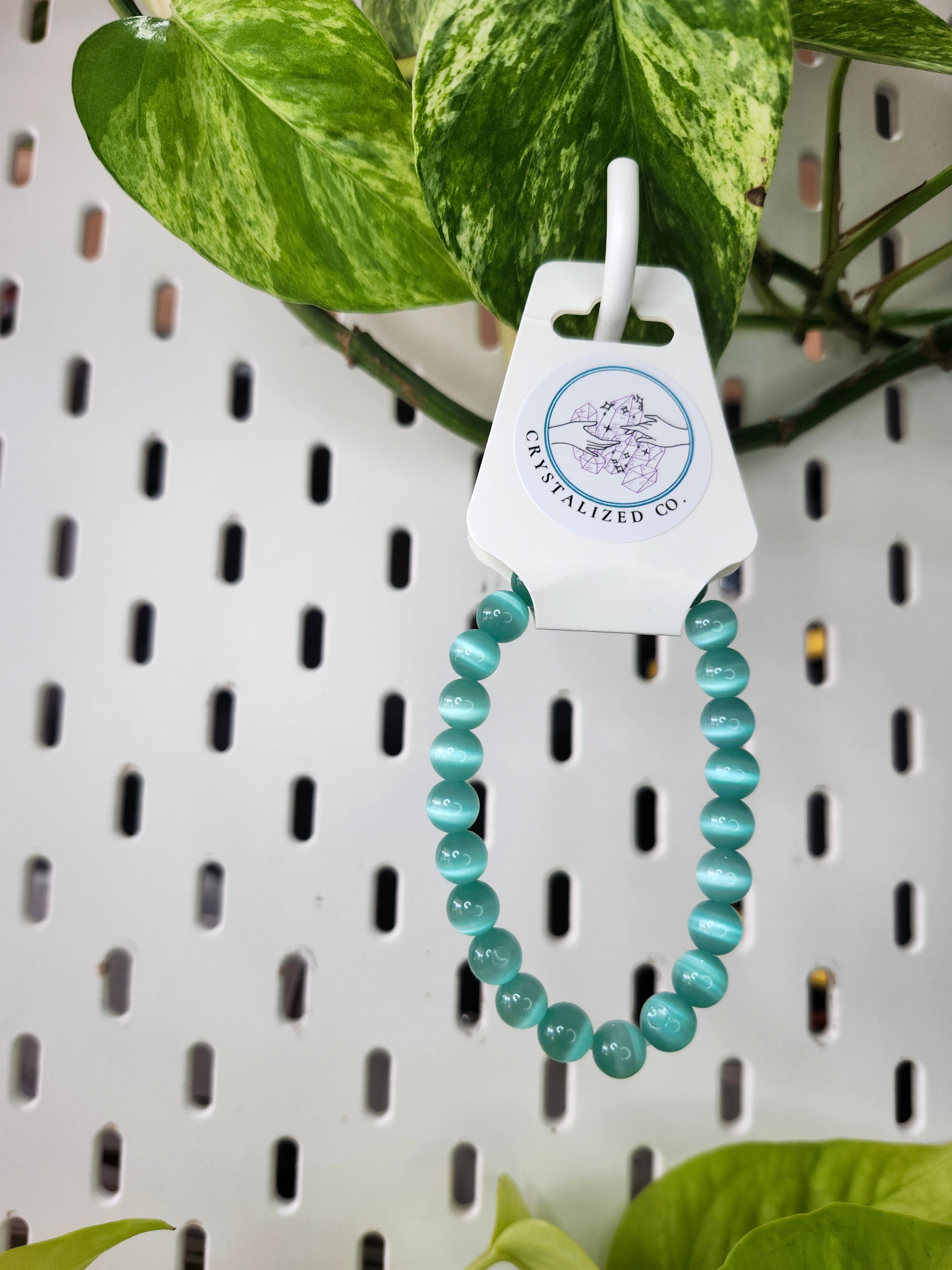 8mm TEAL CATS EYE BRACELET