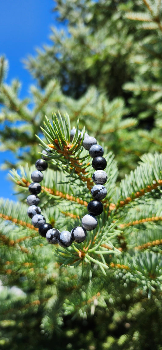 8mm SNOWFLAKE OBSIDIAN BRACELET