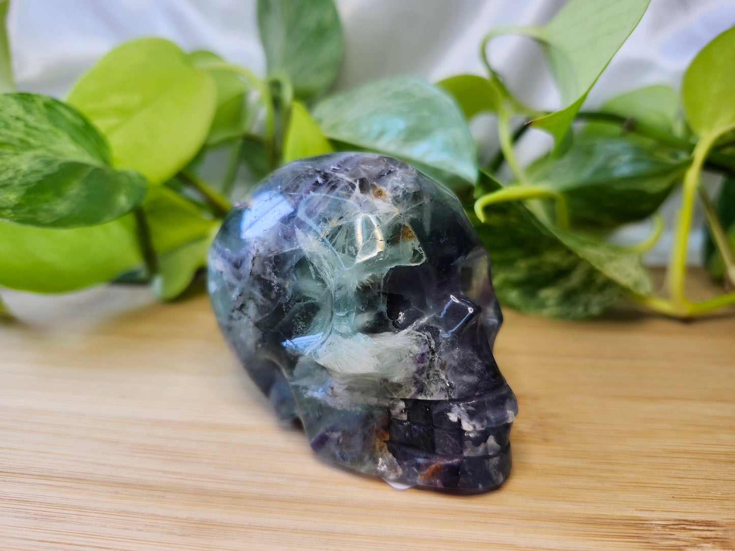 FEATHER FLUORITE SKULL