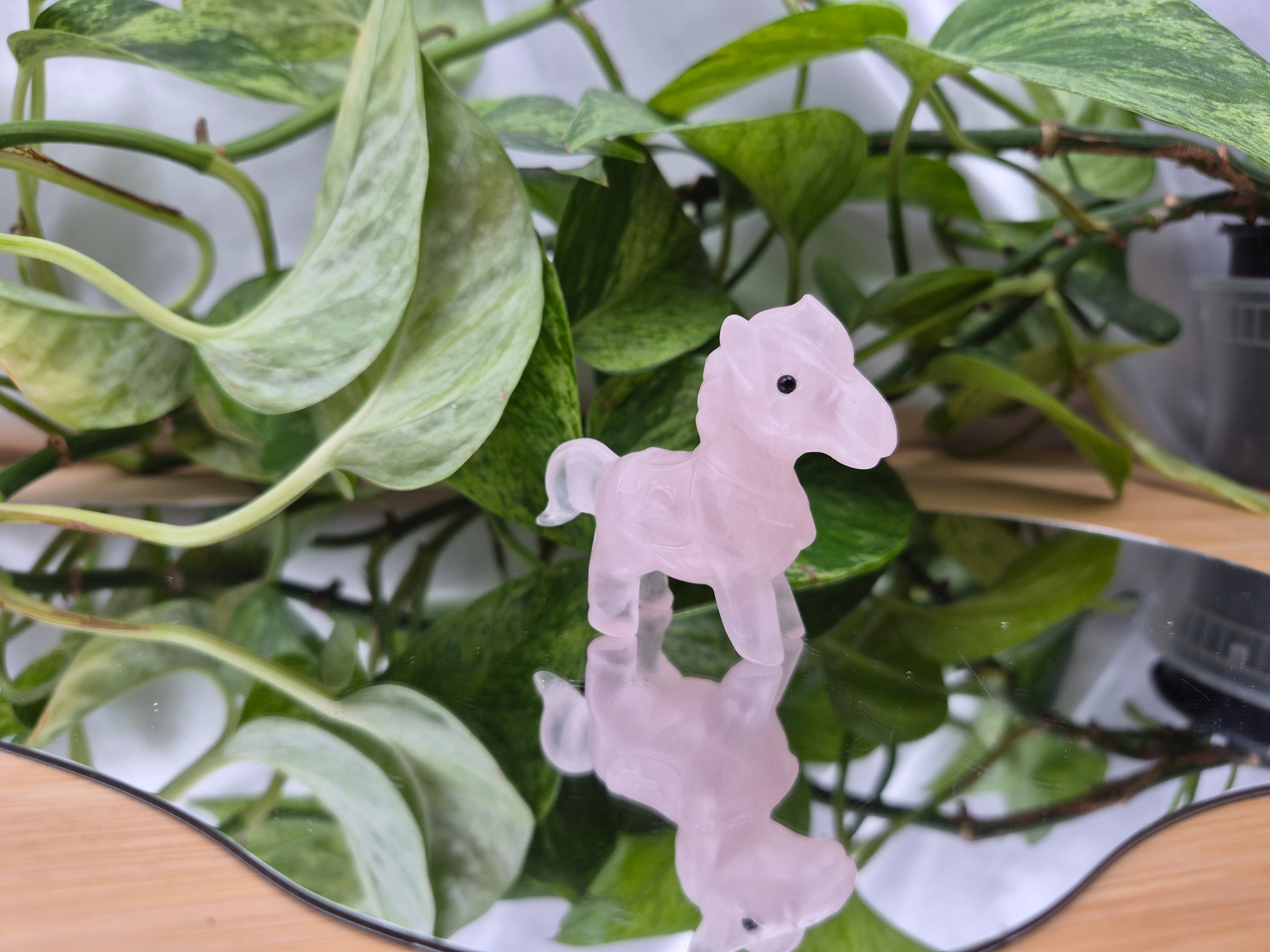 ROSE QUARTZ HORSE WITH SADDLE