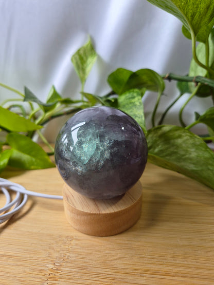 FLUORITE SPHERE W/LIGHT STAND