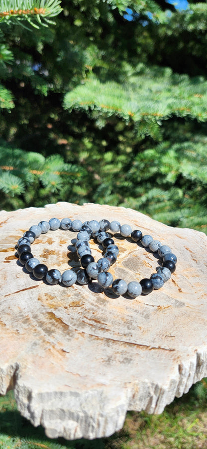 8mm SNOWFLAKE OBSIDIAN BRACELET