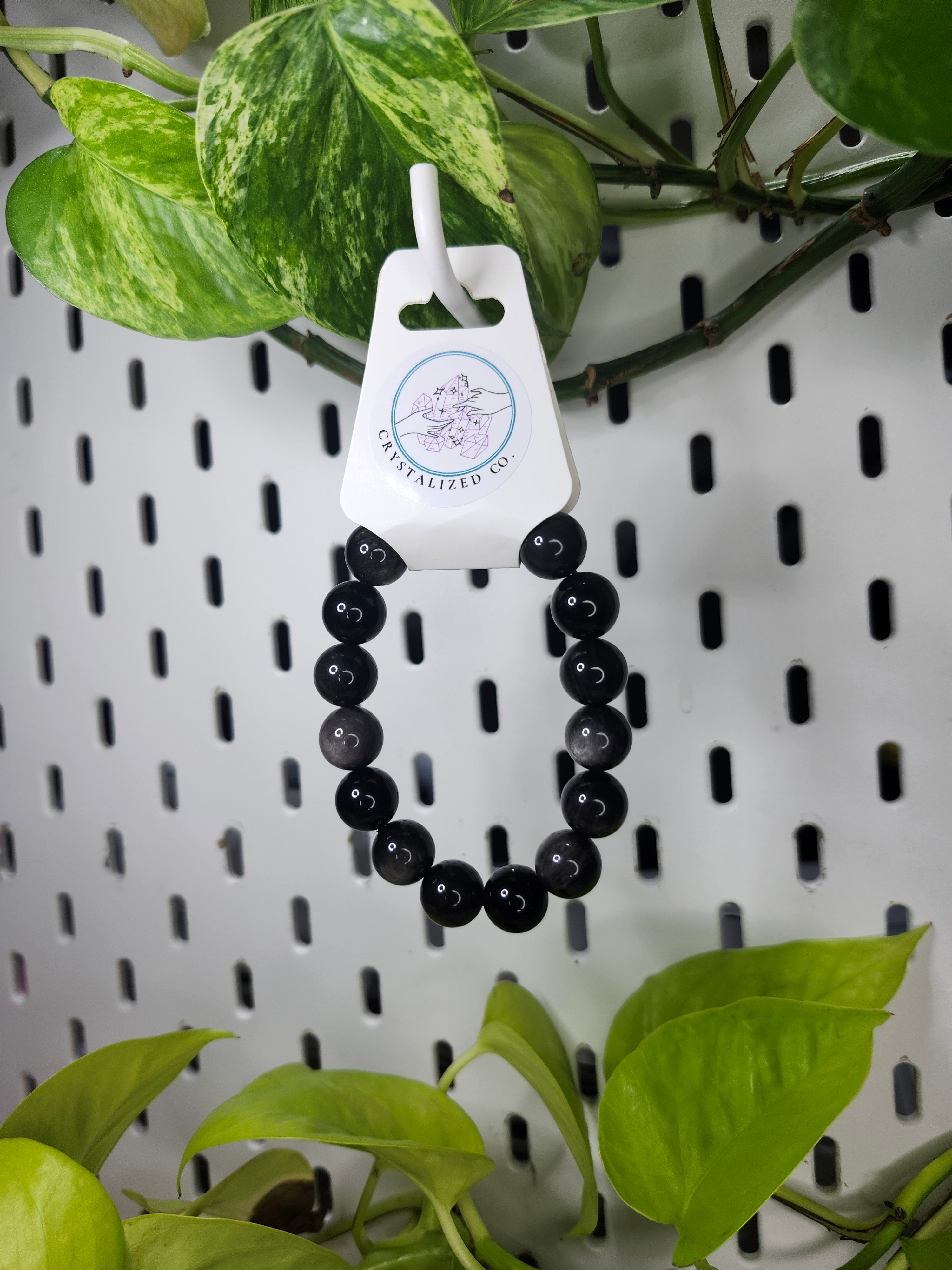 13mm SILVER SHEEN OBSIDIAN BRACELET