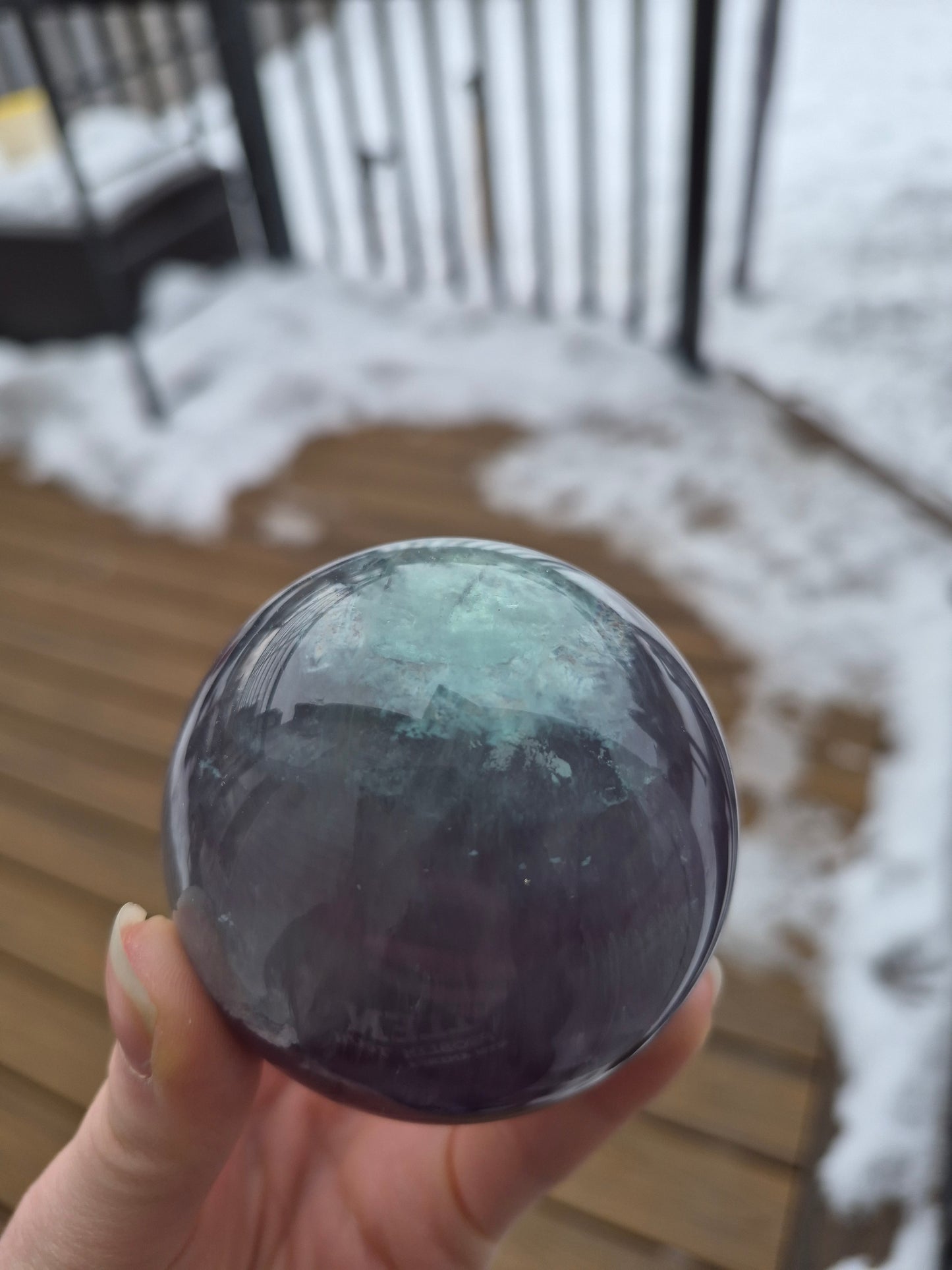 FLUORITE SPHERE W/LIGHT STAND