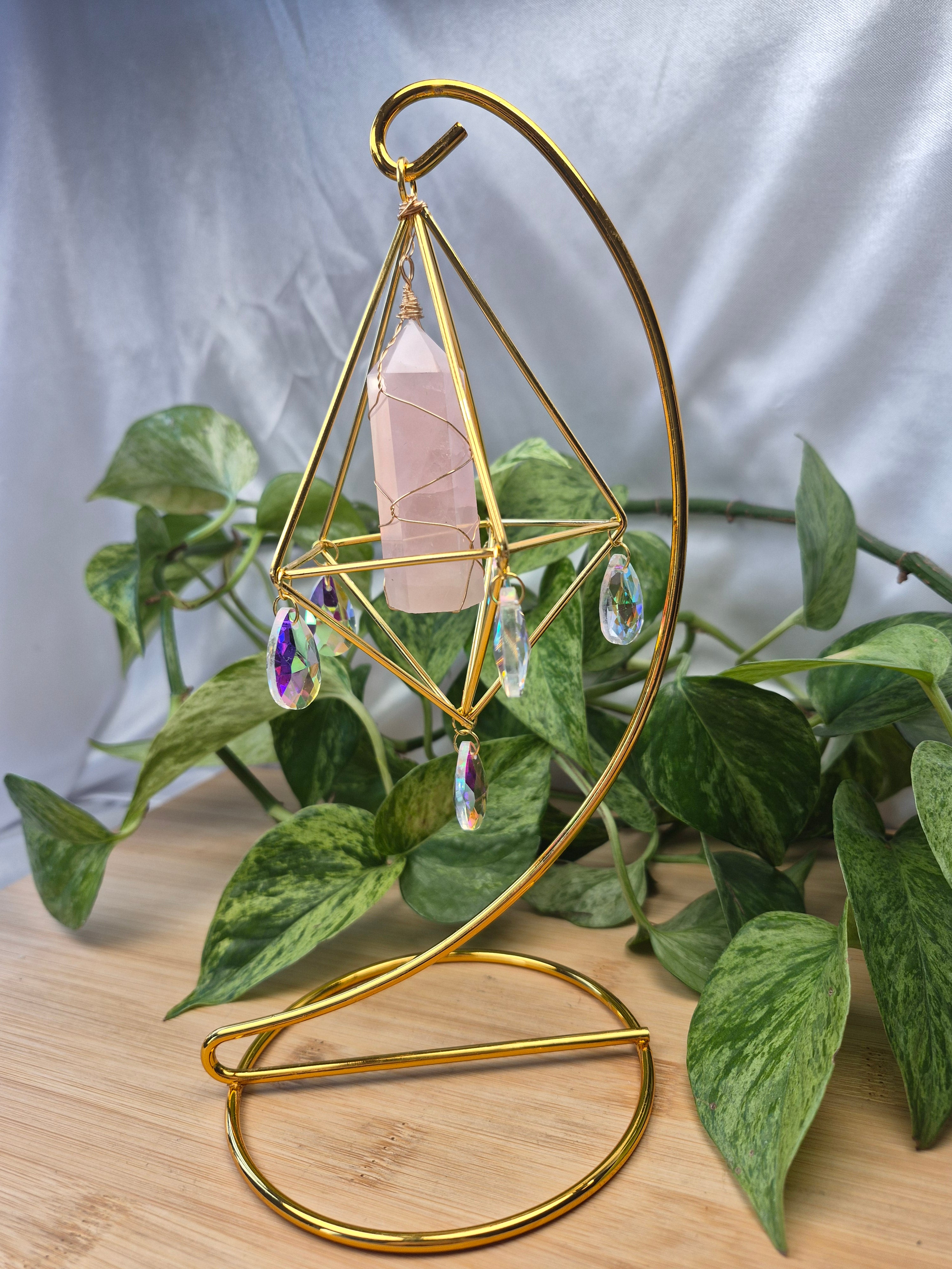 ROSE QUARTZ TOWER WITH HANGING STAND