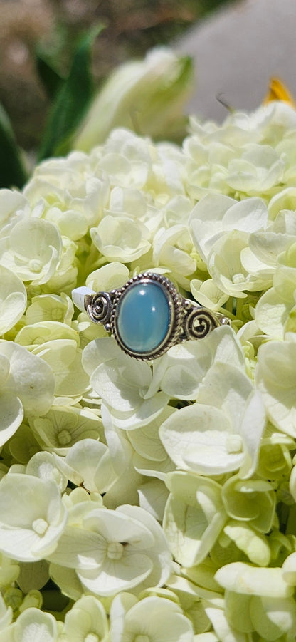 S6.25 BLUE CHALCEDONY RING .925 STERLING SILVER