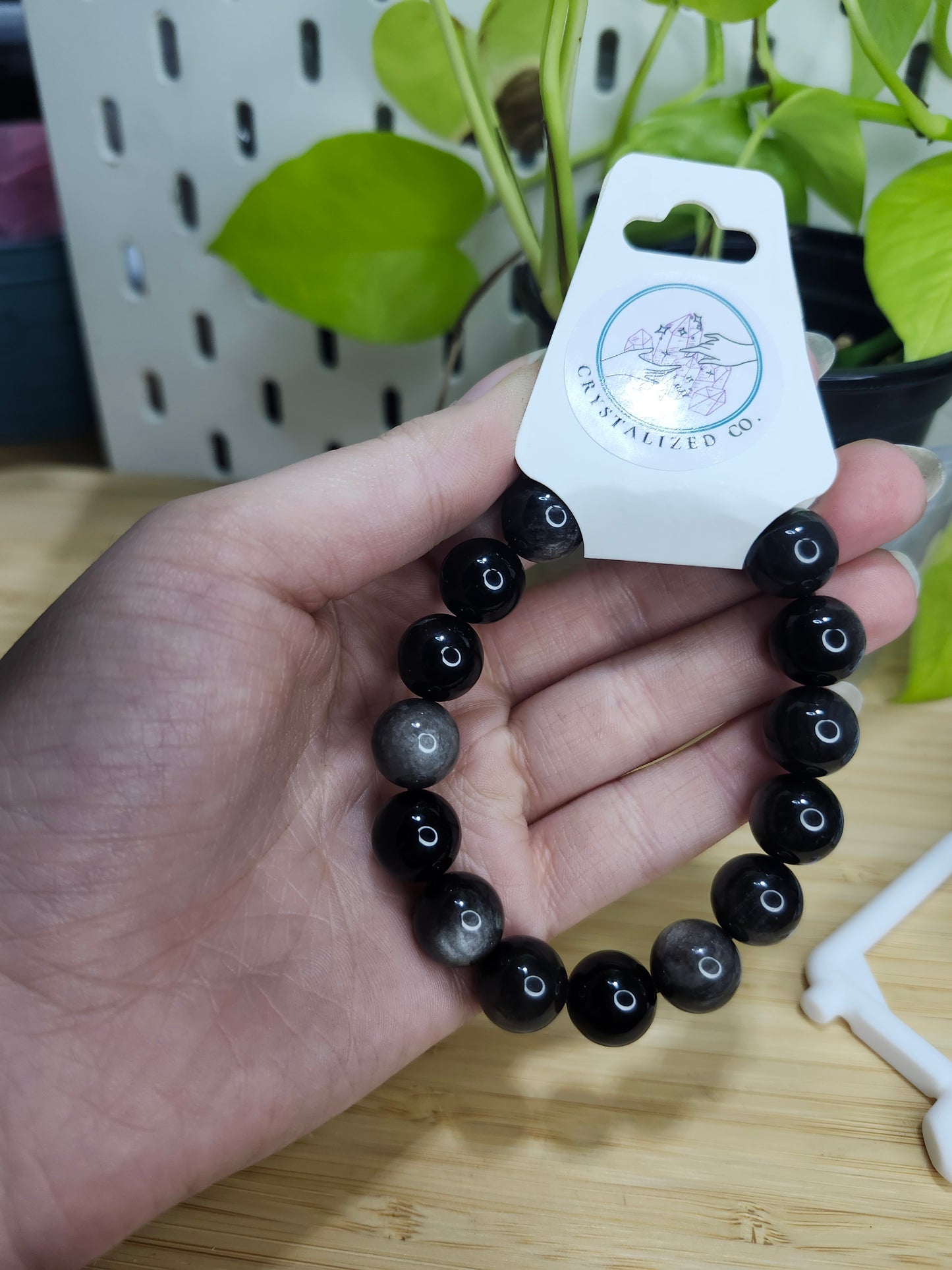 13mm SILVER SHEEN OBSIDIAN BRACELET