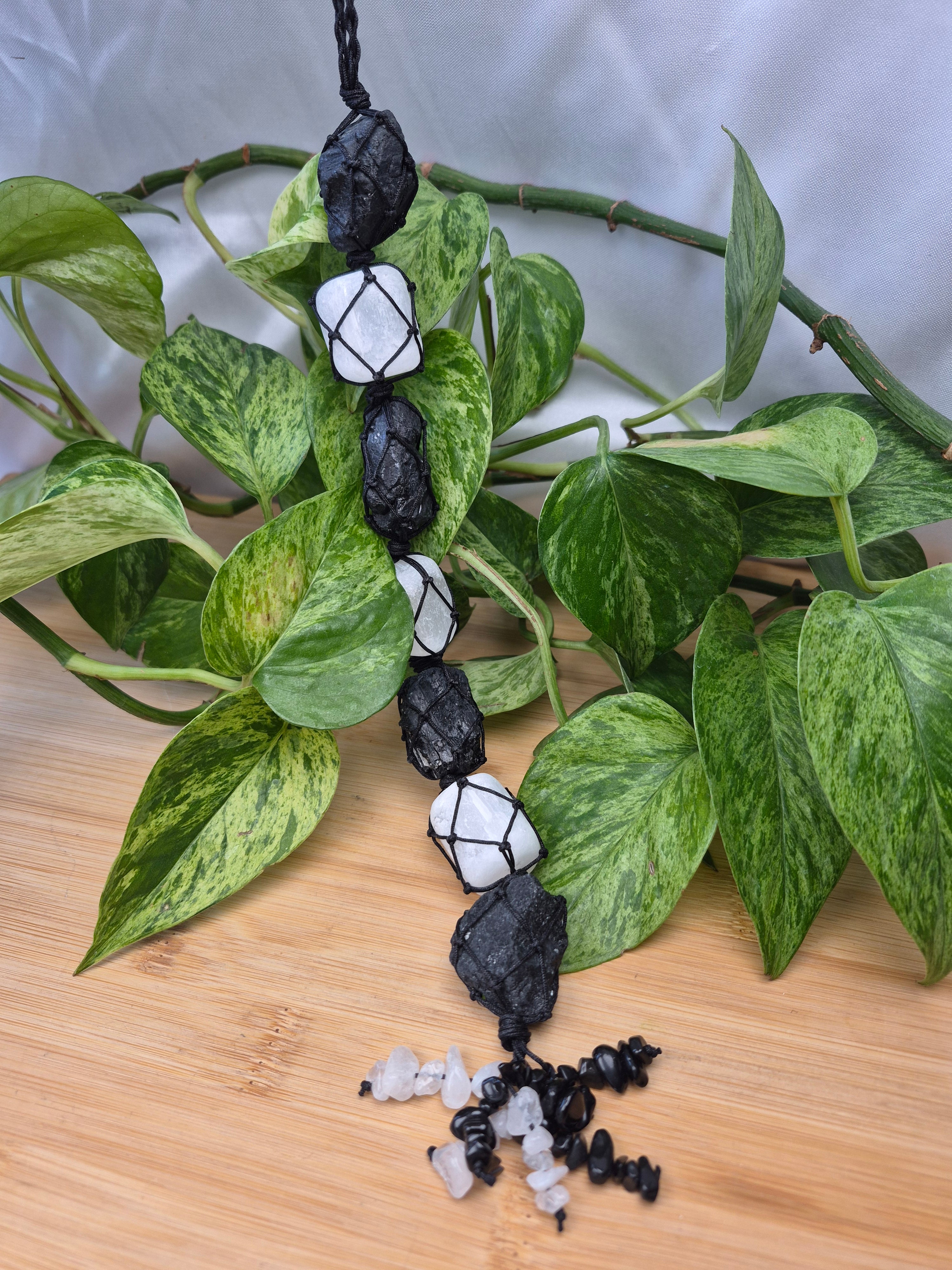 SELENITE AND TOURMALINE HANGER