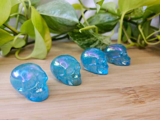 BLUE AURA QUARTZ SKULL