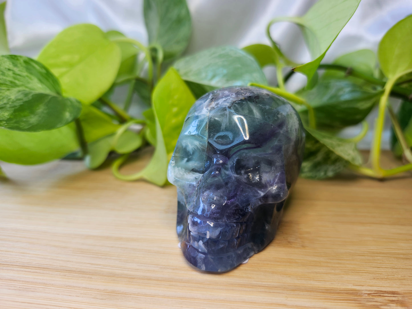 FEATHER FLUORITE SKULL