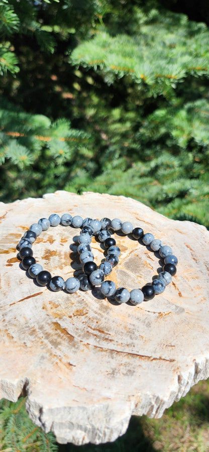 8mm SNOWFLAKE OBSIDIAN BRACELET