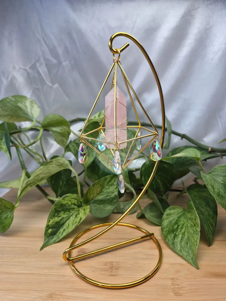 ROSE QUARTZ TOWER WITH HANGING STAND