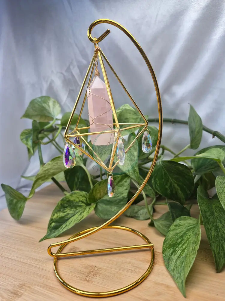 ROSE QUARTZ TOWER WITH HANGING STAND
