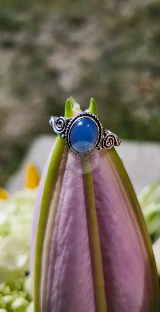 S6.25 BLUE CHALCEDONY RING.925 STERLING SILVER