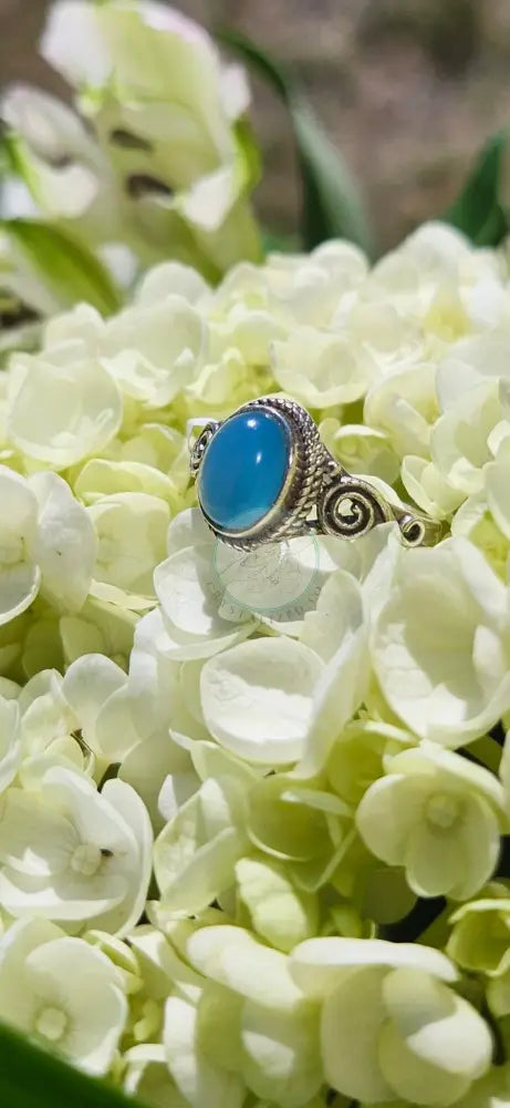 S6.25 BLUE CHALCEDONY RING.925 STERLING SILVER