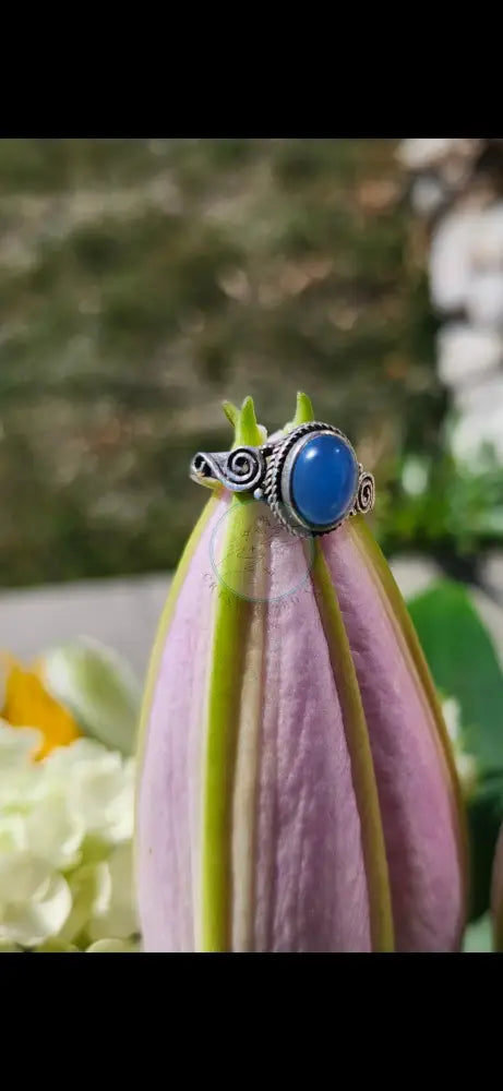 S6.25 BLUE CHALCEDONY RING.925 STERLING SILVER