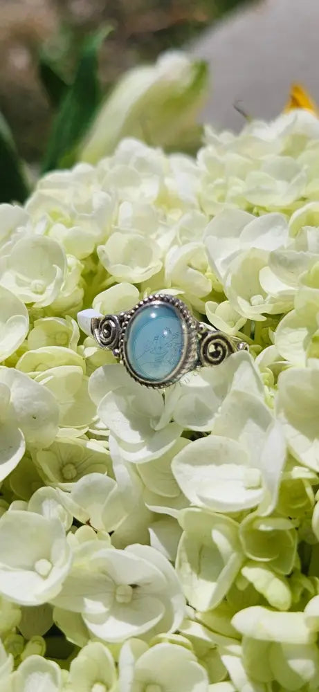 S6.25 BLUE CHALCEDONY RING.925 STERLING SILVER