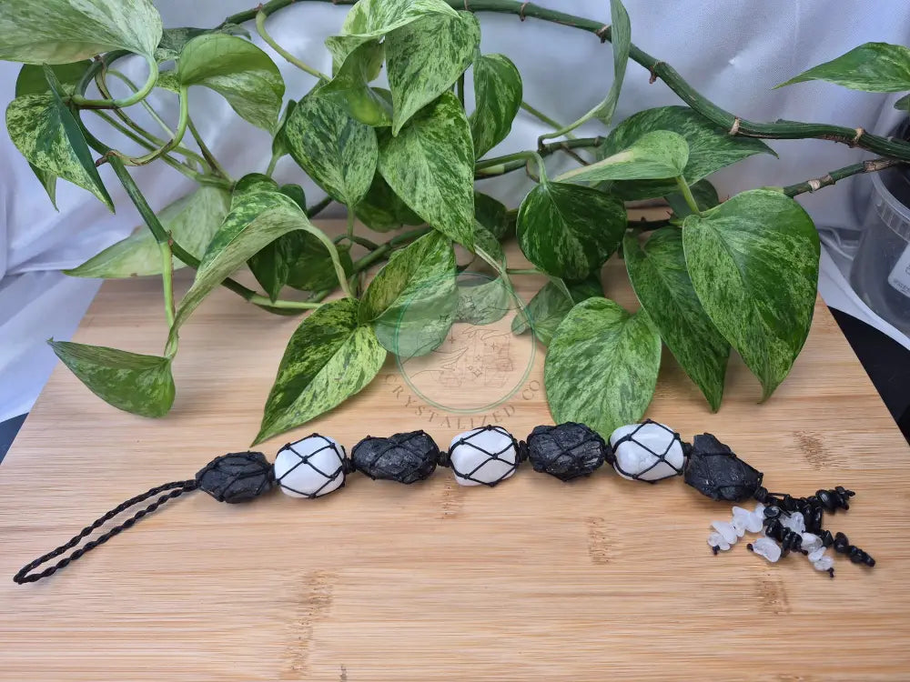 SELENITE AND TOURMALINE HANGER