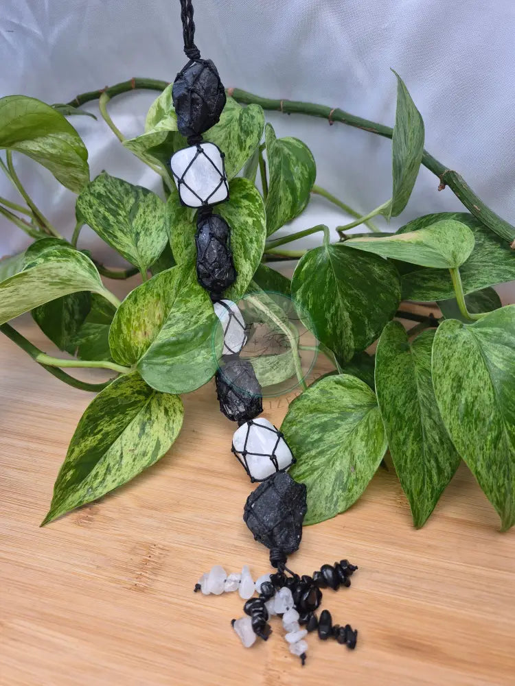 SELENITE AND TOURMALINE HANGER